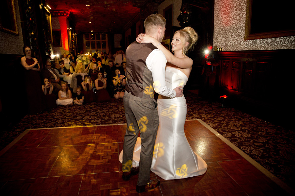 wedding photographer image of first dance between bride and groom at Crewe Hall